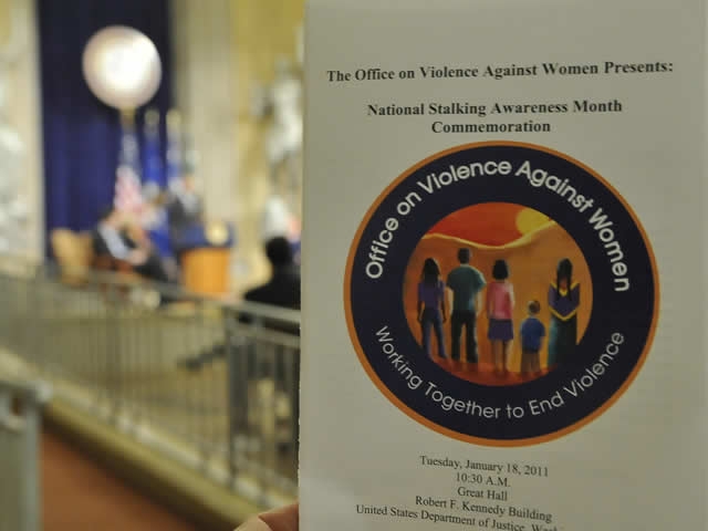 Program with the backdrop of Great Hall – the location for the 2011 Stalking Awareness Event sponsored by the Office on Violence Against Women.