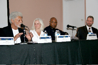 Oakland Mayor Ron Dellums, U.S. Attorney Melinda Haag, Oakland Police Chief Anthony Batts, Dr. Phelan Wyrick, Senior Advisor to Assistant U.S. Attorney General Laurie Robinson