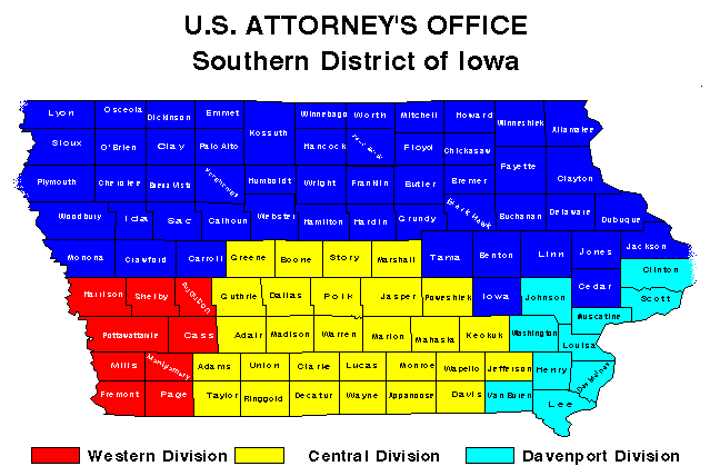 Southern District of Iowa Map USAO NDIA Department of Justice