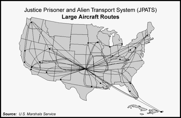Figure 14: Justice Prisoner and Alien Transport System (JPATS) Large Aircraft Routes