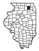 Map of Illinois broken up by counties with Kane county highlighted.