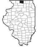 Map of Illinois broken up by counties with county containing Rockford highlighted.