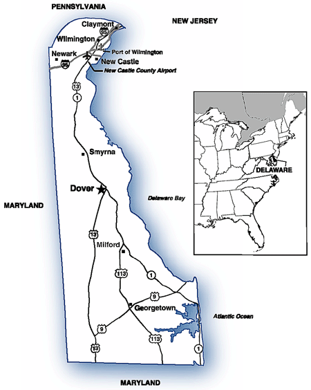 Map of Delaware.