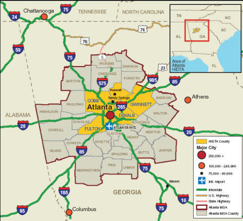 Map showing the Atlanta HIDTA area.