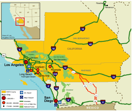 Map showing the Los Angeles HIDTA area.