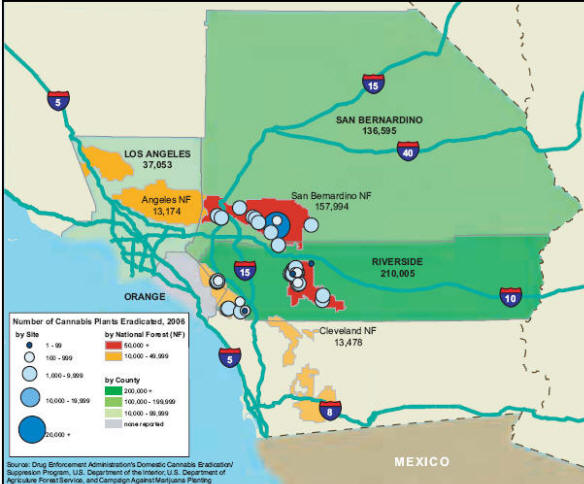 Map showing cannabis eradication in the Los Angeles HIDTA region, 2006.