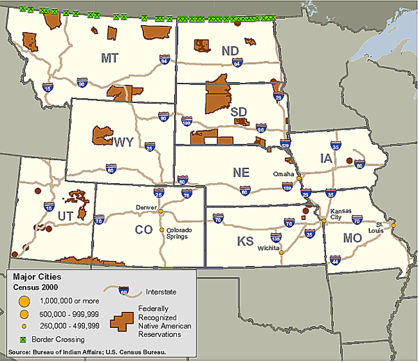 Map of the West Central OCDETF Region showing federally recognized Native American reservations.