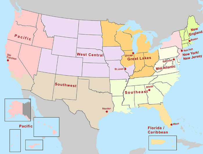 U.S. map showing the nine Organized Crime Drug Enforcement Task Force Regions.