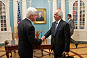 (L-R) Acting Assistant Attorney General Joe Wayland and Chairman Ashok Chawla of the Competition Commission of India shake hands at a September 2012 meeting where the Department of Justice, Federal Trade Commission, Indian Ministry of Corporate Affairs, and Competition Commission of India signed a Memorandum of Understanding (MOU) on Antitrust Competition.