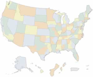 graphic of a United States map shaded by U.S. Attorneys' Office districts