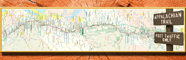 Map of the Appalachian Trail against a natural wood background.