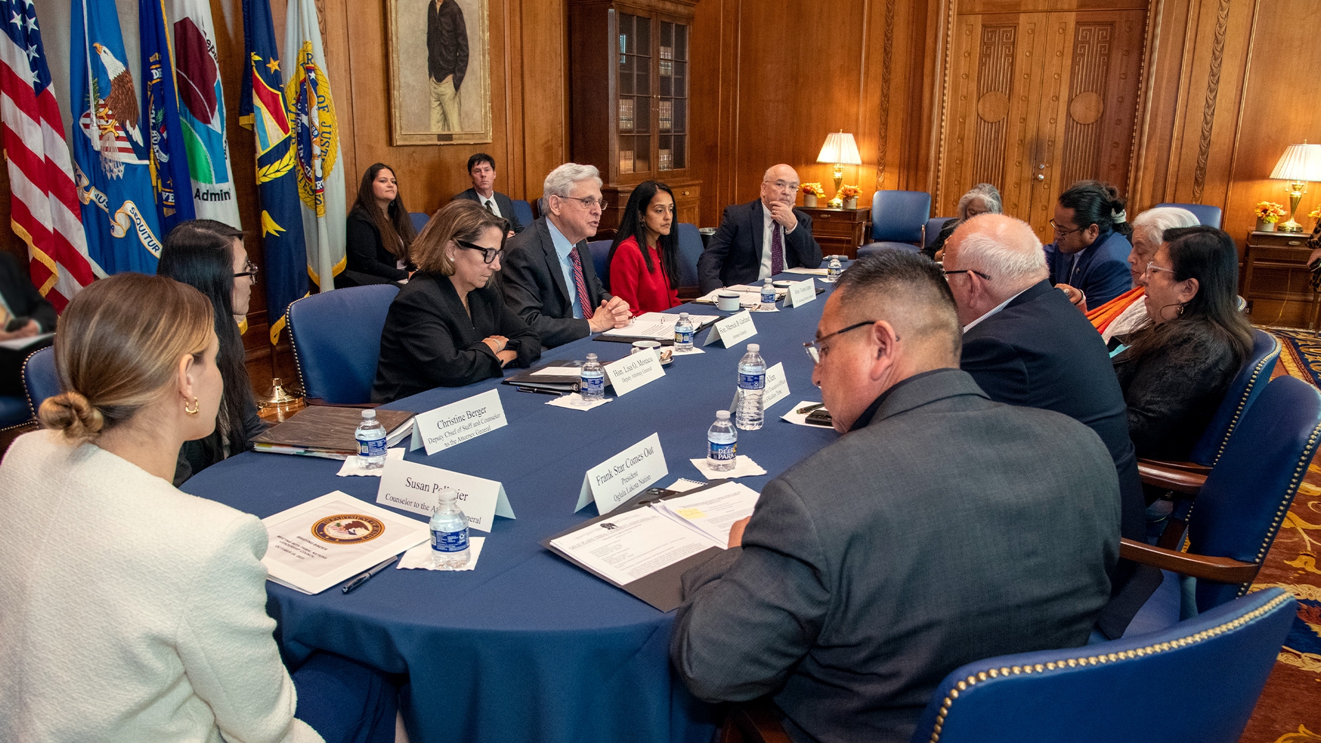 Attorney General Garland, Deputy Attorney General Monaco, and Associate Attorney General Gupta with the Tribal Nations Leadership Council.