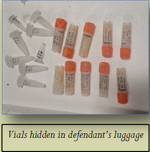 Vials hidden in defendant’s luggage