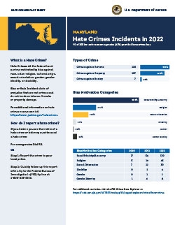 Image of the 2022 Maryland Hate Crimes Fact Sheet
