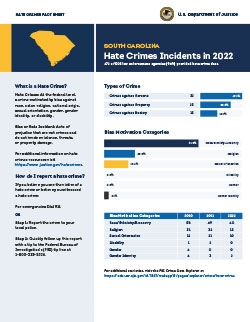 Image of the 2022 South Carolina Hate Crimes Fact Sheet