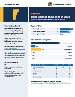 Image of the 2022 Vermont Hate Crimes Fact Sheet
