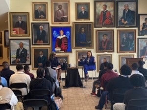 Assistant Attorney General Clarke speaks at fireside chat at Morehouse College.