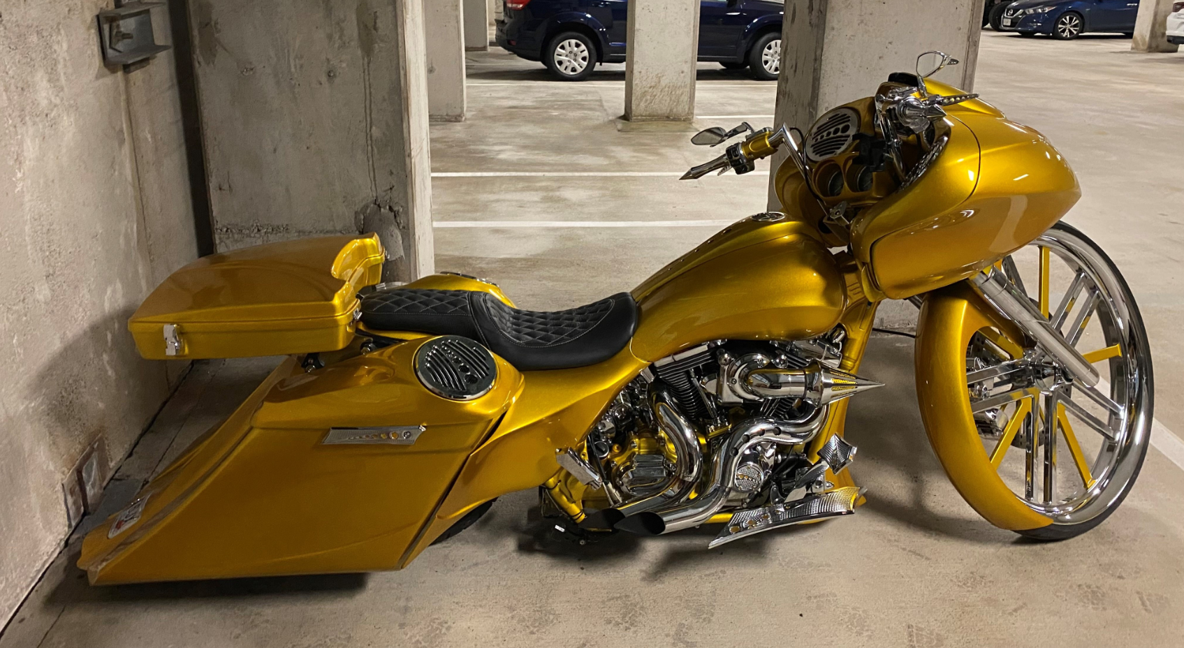 Picture of a customized Harley-Davidson motorcycle.