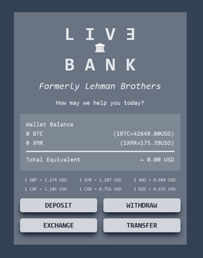 Incognito Market's bank graphic interface