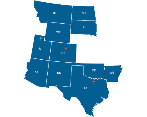 A map of the Mountain Central region. 