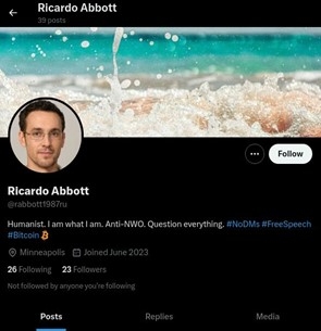 Graphical user interface of X user profile, Ricardo Abbott of Minneapolis.