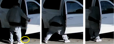 Still images from the surveillance video that shows Avis Coward next to the car and a gun on the ground.