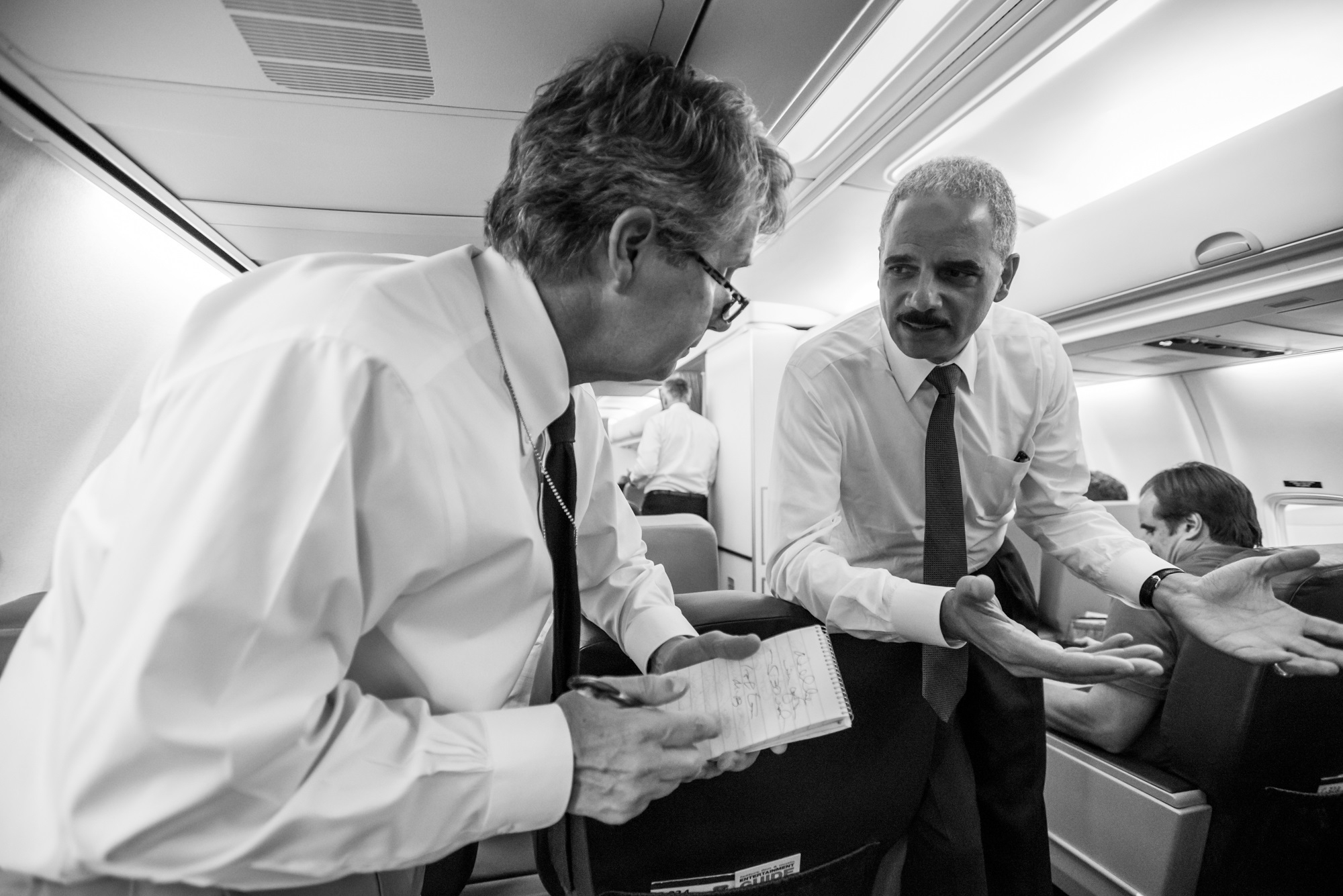 AG Eric Holder speaks to USA Today justice correspondent Kevin Johnson on the flight back to Washington, D.C.