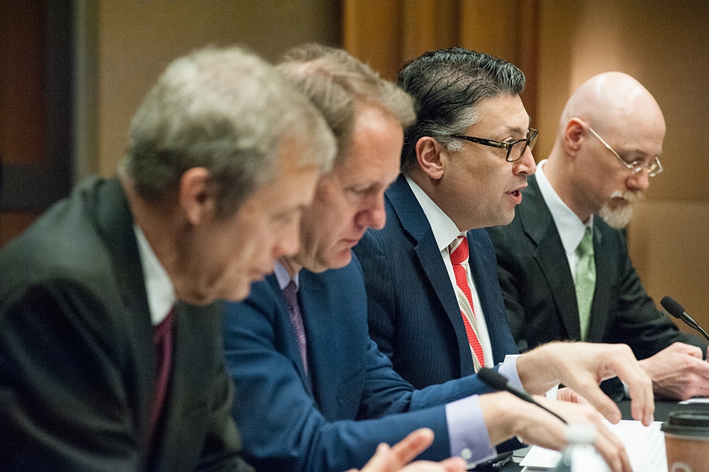 Close up - from left to right Robert Potter, Roger Alford, Makan Delrahim and Douglas Rathbun