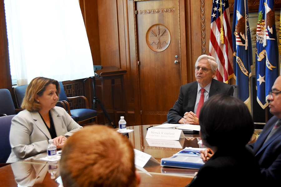 Attorney General Merrick B. Garland addresses officials associated with Operation North Star in the Attorney General’s Conference Room at The Department of Justice.