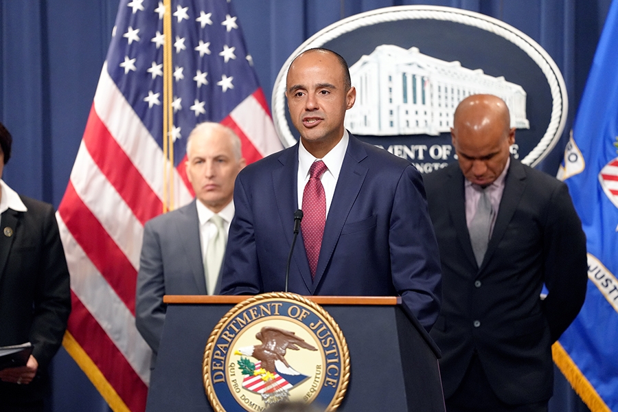 U.S. Attorney Matthew M. Graves for the District of Columbia delivers remarks from a podium bearing the Department of Justice seal.