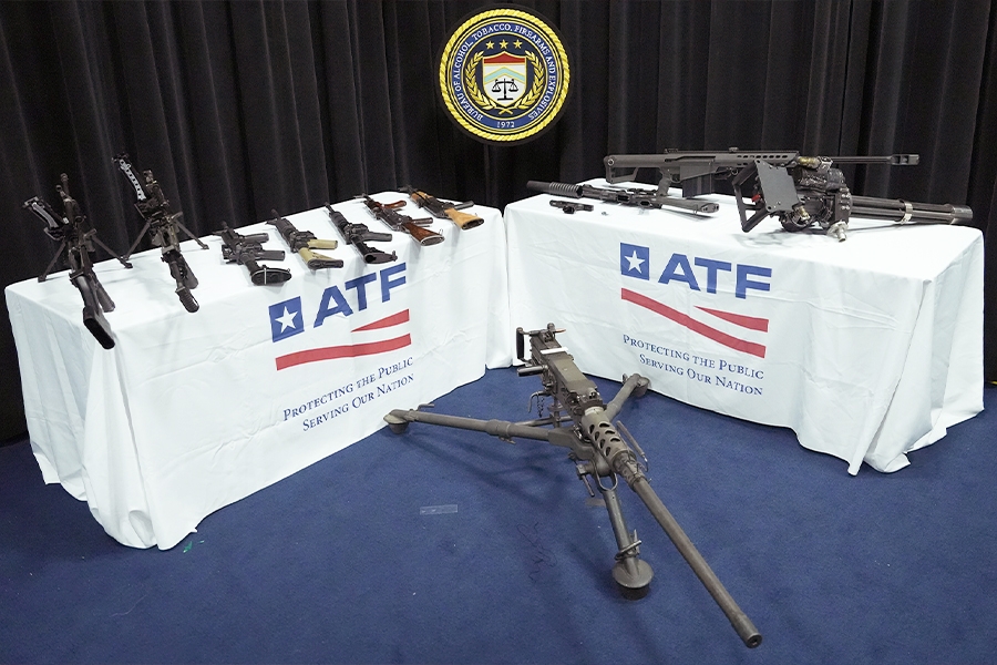 Firearms are shown on display at ATF headquarters in Washington, D.C.