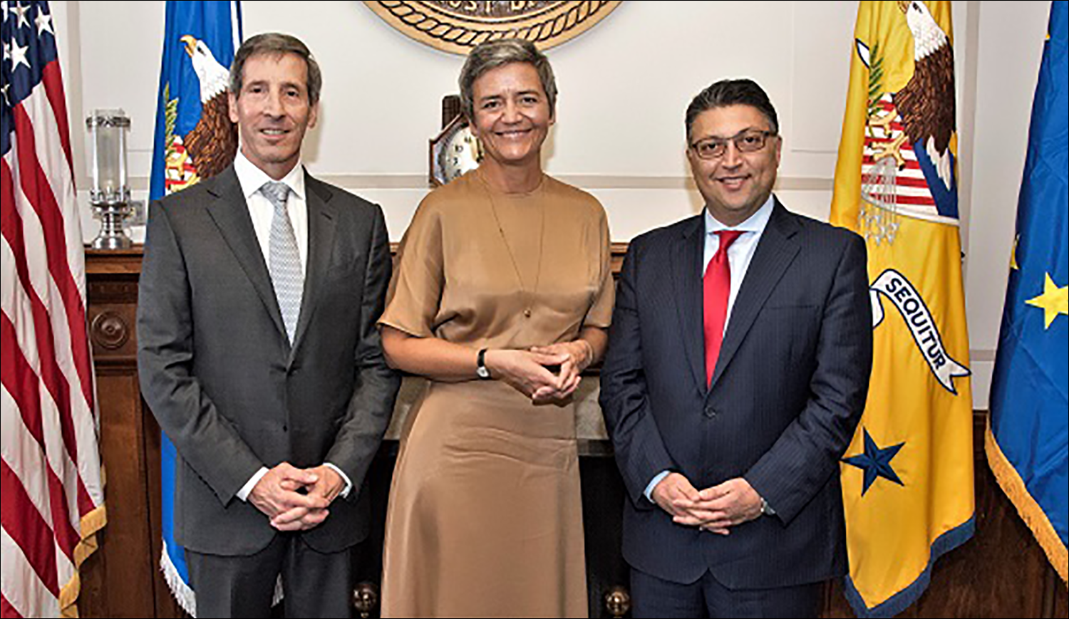 L-R: FTC Chairman Joseph Simons, EU Competition Commissioner Margrethe Vestager, and Assistant Attorney General Makan Delrahim