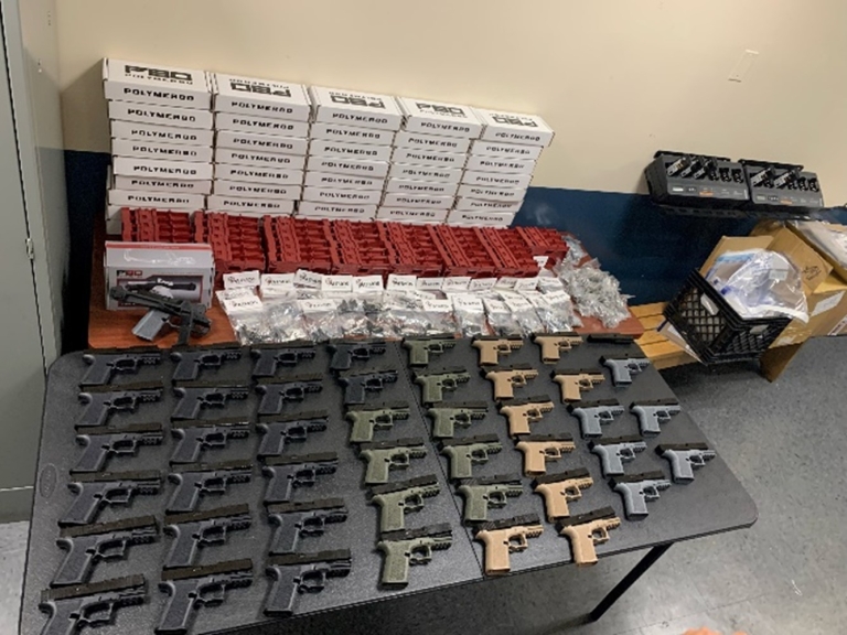 Photograph of the 45 seized ghost gun kits