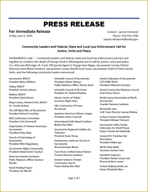 Joint Press Release Call for Justice, Unity, and Peace