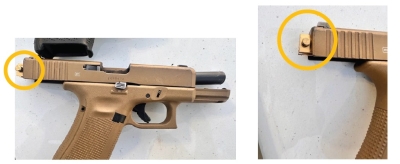 Gold Glock pistol with gold switch installed