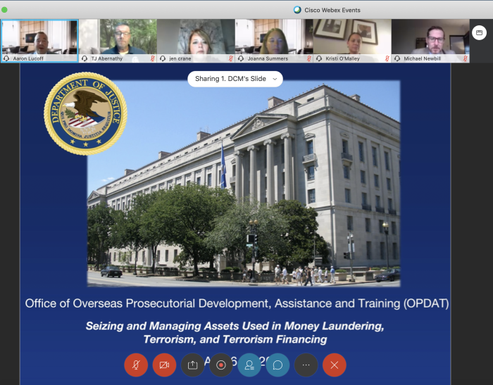 OPDAT Counterterrorism Malaysia Hosts Virtual Webinar on Seizing and Managing Assets Used in Money Laundering, Terrorism, and Terrorist Financing 