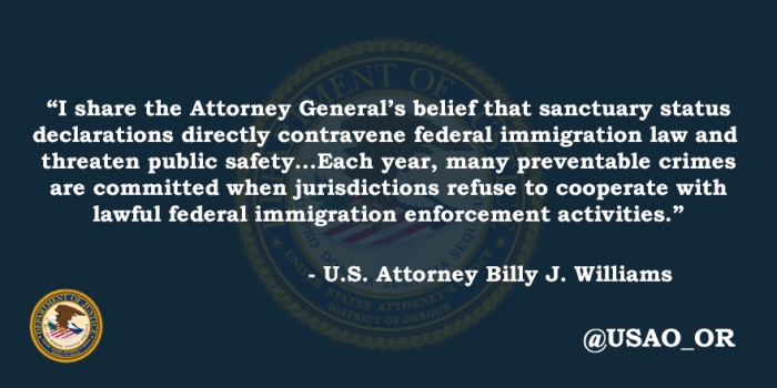 Quote by Billy J. Williams, U.S. Attorney - I share the attorney general's belief that sanctuary status declarations directly contravene federal immigration law and threaten public safety... Each year, many preventable crimes are committed when jurisdictions refuse to cooperate with lawful federal immigration enforcement activities.