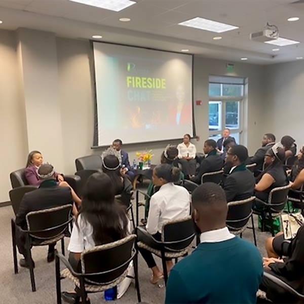 Assistant Attorney General Clarke speaking at fireside chat at Philander Smith College.