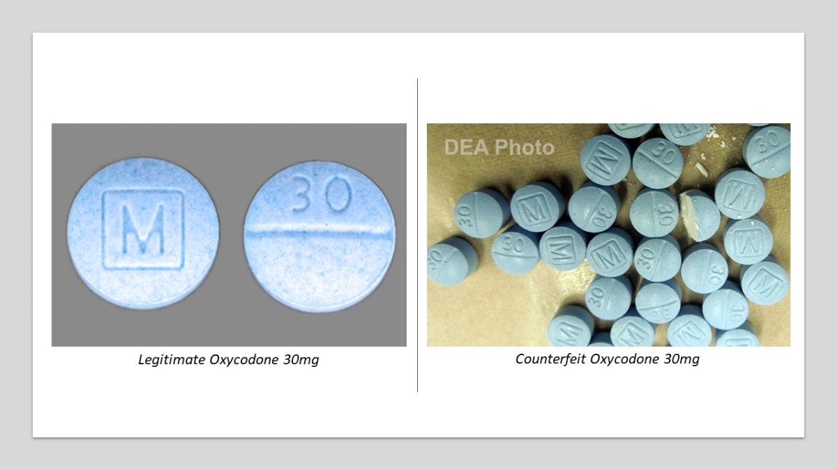 Legitimate Oxycodone versus counterfeit Oxycodone pills