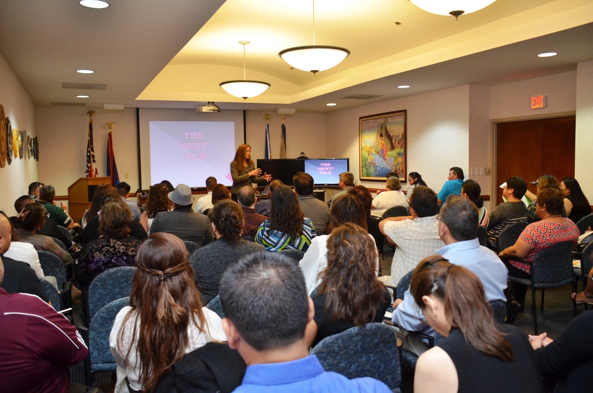 U.S. Attorney Alicia Limtiaco addressing the Guam Department of Education participants at the training