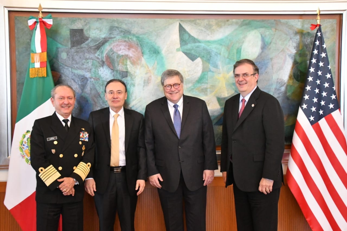 Secretary of the Navy Admiral Jose Rafael Ojeda Duran, Security Minister Alfonso Durazo Montaño, Attorney General Barr and Foreign Minister Marcelo Ebrard Casaubon