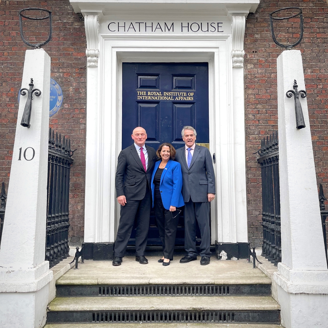 Deputy Attorney General Lisa Monaco (center) with Former British Ambassador Sir Peter Westmacott (right) and Former British Deputy National Security Advisor Paddy McGuinness (left)