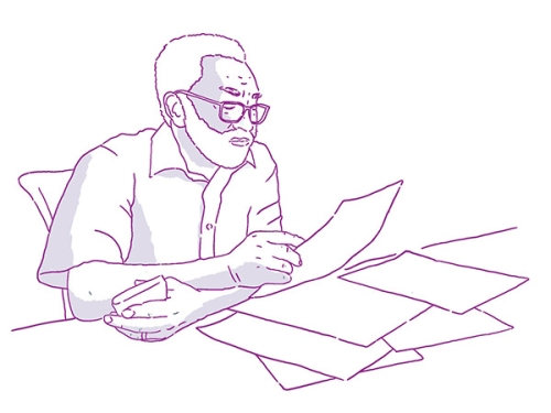 Illustration of a man reviewing papers