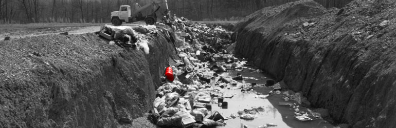 This photo shows typical waste disposal practices used in the 1950s through early 1970s. Courtesy of DOE.