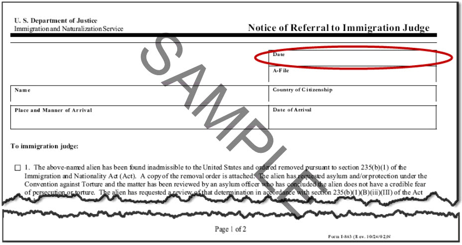 DHS Notice of Referral to IJ Form I-863  EOIR 