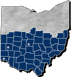 el mapa de condados en el Distrito Sur de Ohio