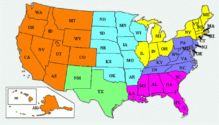 Map of Geographical Assignments of Tax Division's Civil Trial Sections